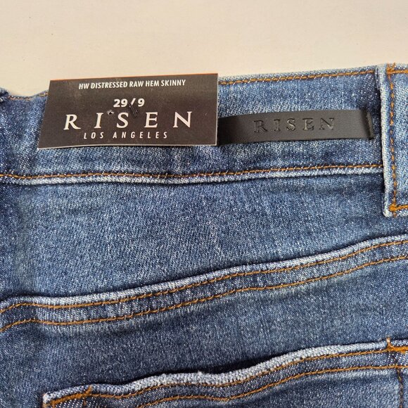 Risen Los Angeles Distressed Raw Hem Blue Skinny Jeans Womens Size 29/9 New Tags - Picture 14 of 14